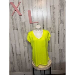 Xersion Neon Yellow V-Neck Activewear Top Size XL Lightweight Polyester